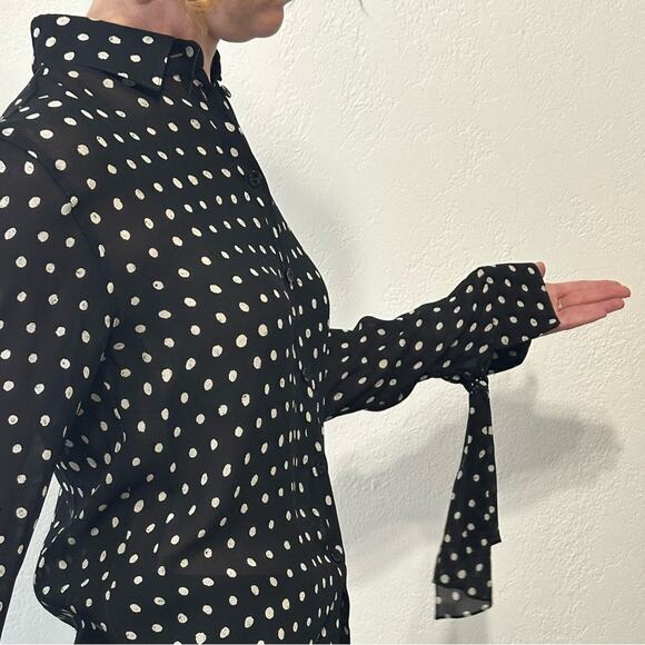 Saint Laurent Classic Crepe Polka Dot Top size FR 36 Long Sleeve tie Accents - Picture 7 of 13